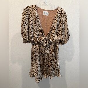 Hello Molly Beige Leopard Print Tie-Front Puff Sleeve Top